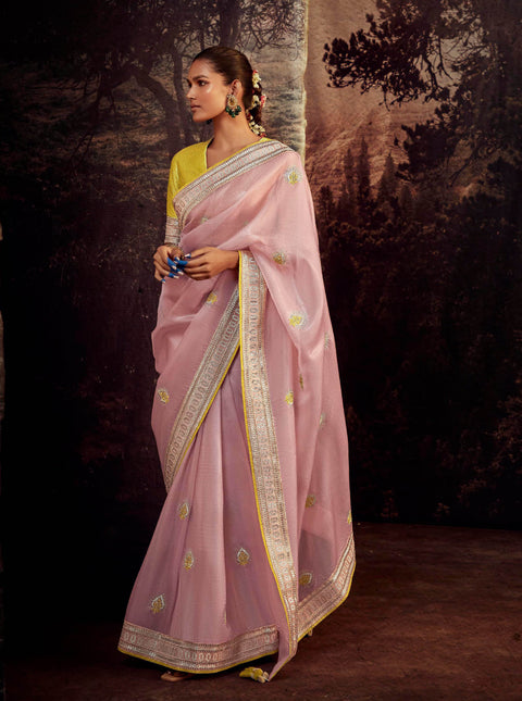 Pink Festive Wear Embroidered Fancy Saree