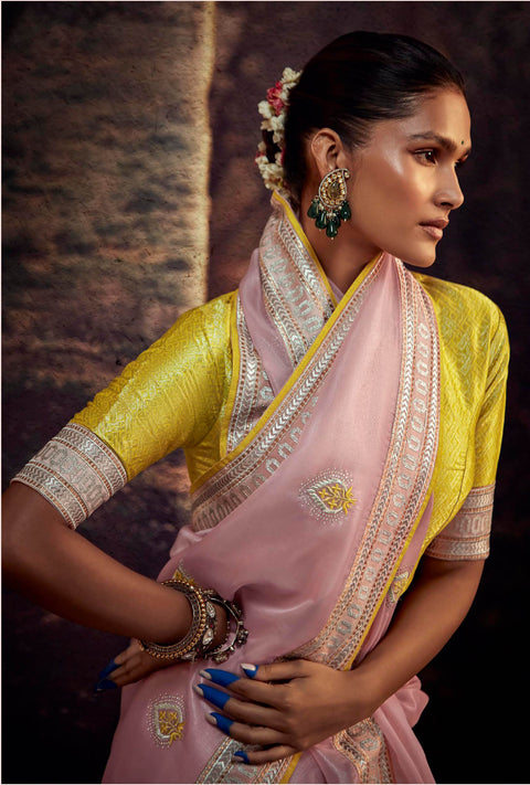 Pink Festive Wear Embroidered Fancy Saree