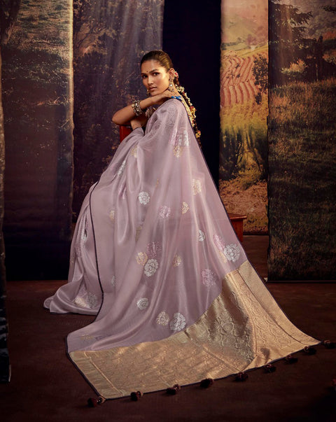 Violet Festive Wear Embroidered Fancy Saree