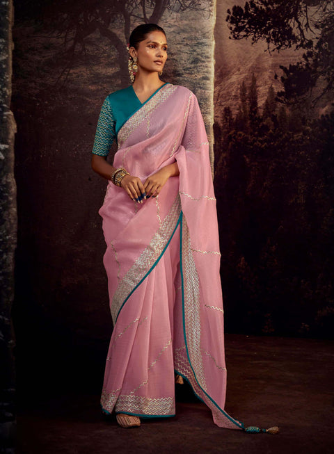 Pink Festive Wear Embroidered Fancy Saree