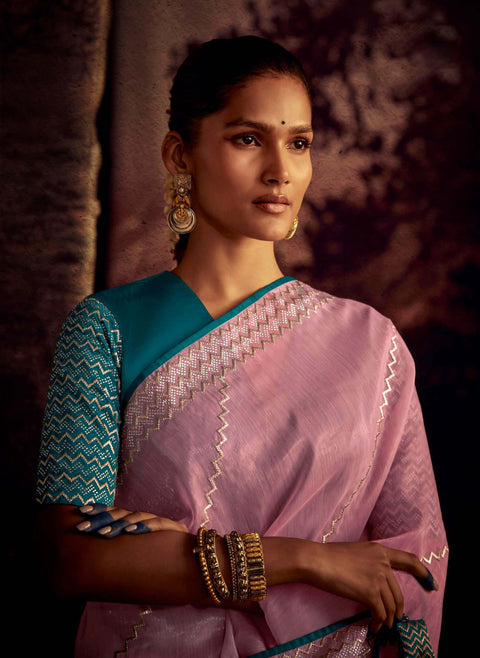 Pink Festive Wear Embroidered Fancy Saree