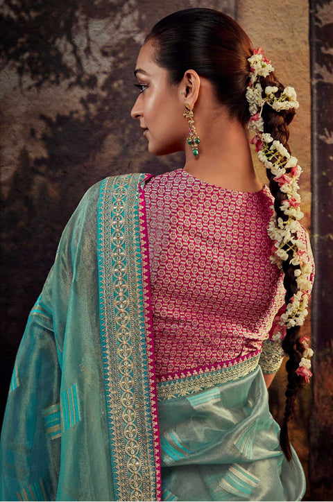 Green Festive Wear Embroidered Fancy Saree