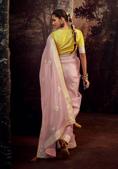 Pink Festive Wear Embroidered Fancy Saree