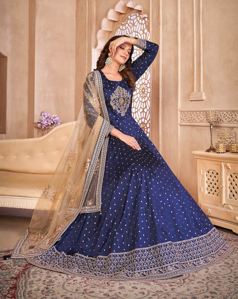 Trending Blue Hued Embroidered Designer Anarkali