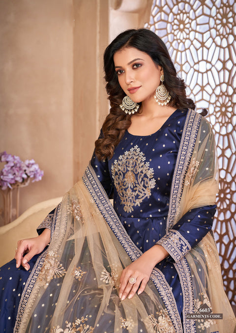 Trending Blue Hued Embroidered Designer Anarkali