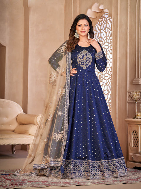 Trending Blue Hued Embroidered Designer Anarkali