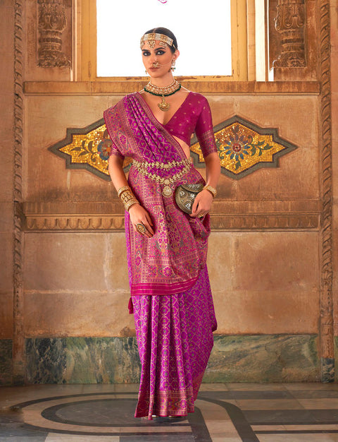 Purple Woven Banarasi Silk Saree With Tassels