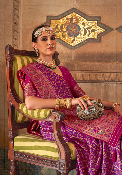 Purple Woven Banarasi Silk Saree With Tassels