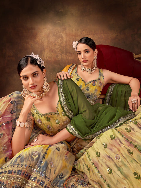 Cream Embroidered Net Wedding Wear Lehenga Choli
