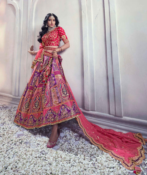 Purple Art Silk Banarasi Stone Work Wedding Wear Lehenga Choli