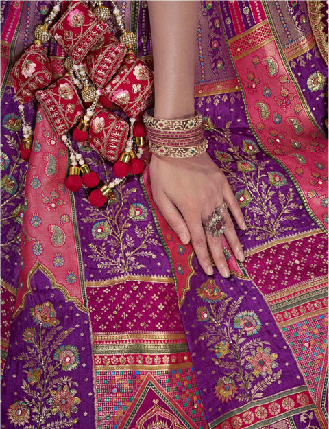 Purple Art Silk Banarasi Stone Work Wedding Wear Lehenga Choli