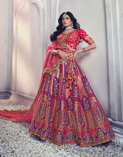 Purple Art Silk Banarasi Stone Work Wedding Wear Lehenga Choli