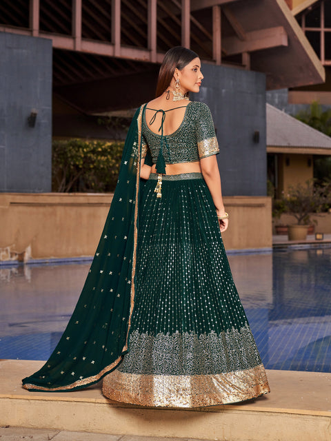 Green Embroidered Georgette Lehenga Choli