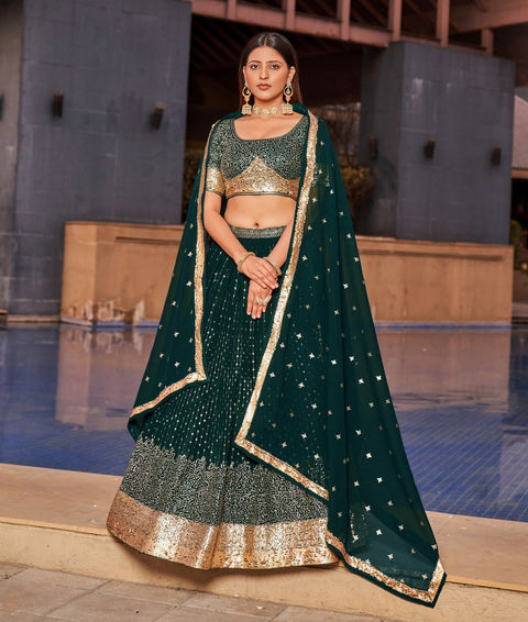 Green Embroidered Georgette Lehenga Choli