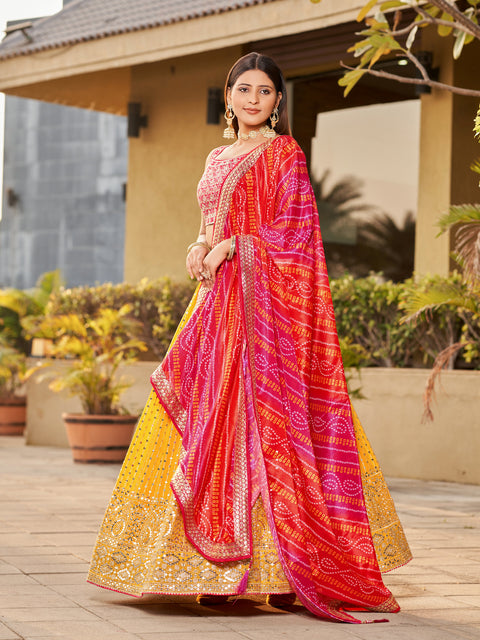 Yellow Embroidered Georgette Lehenga Choli