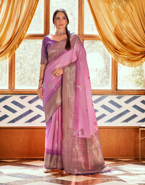 Pink and Purple Banarasi Silk Saree