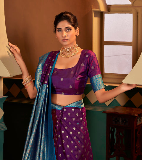 Magic Purple Woven Banarasi Soft Silk Saree