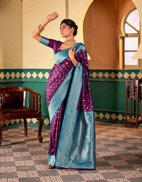 Magic Purple Woven Banarasi Soft Silk Saree