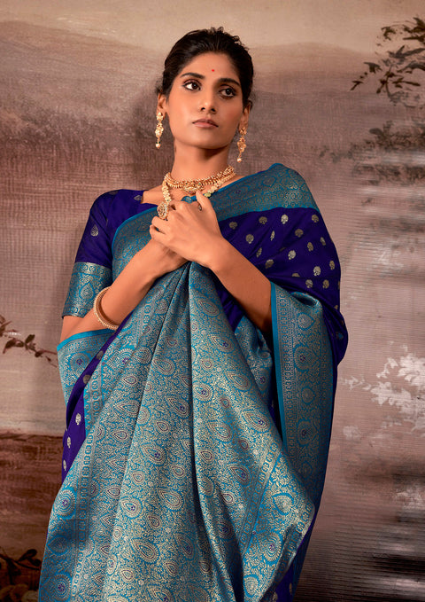 Royal Blue Woven Banarasi Soft Silk Saree