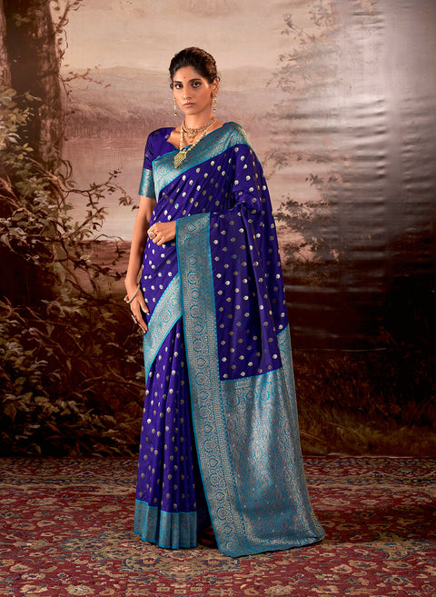 Royal Blue Woven Banarasi Soft Silk Saree