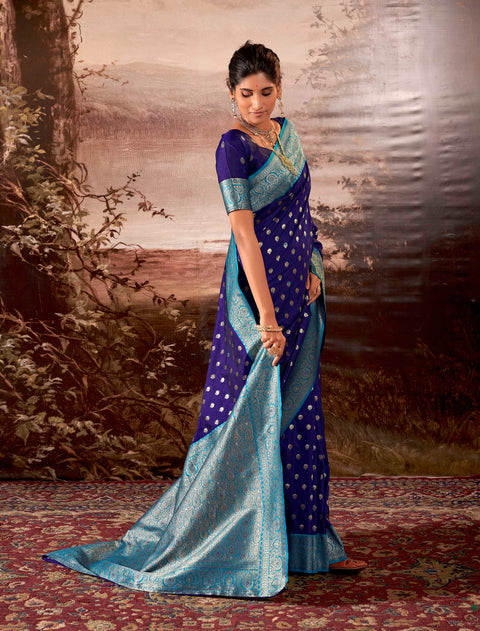 Royal Blue Woven Banarasi Soft Silk Saree