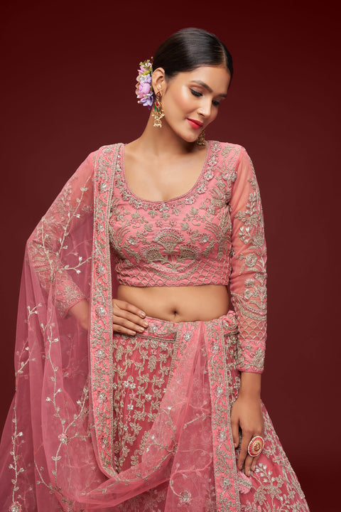 Fantasy Rose Festive Lehenga Choli Set In Soft Net With Zari And Thread Work
