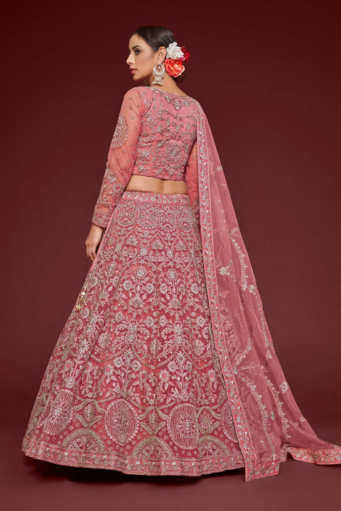 Fantasy Rose Festive Lehenga Choli Set In Soft Net With Zari And Thread Work