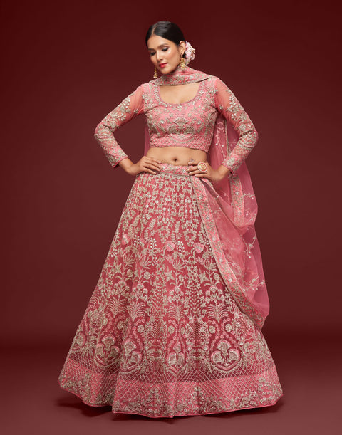 Fantasy Rose Festive Lehenga Choli Set In Soft Net With Zari And Thread Work
