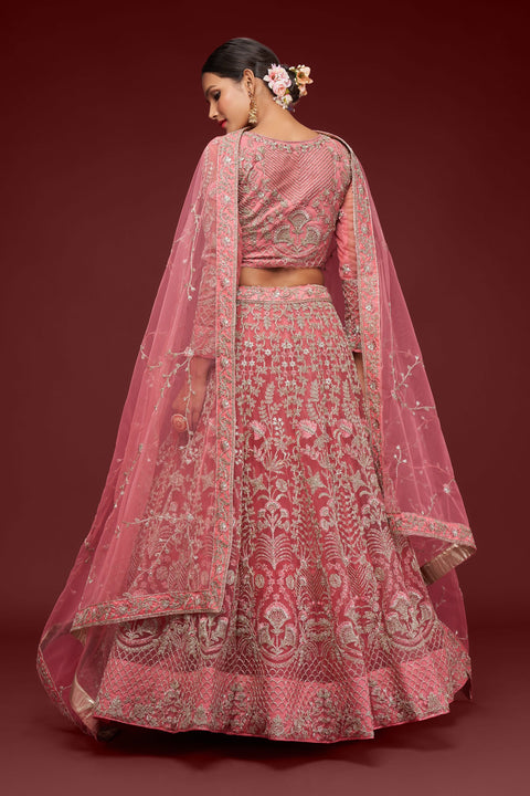 Fantasy Rose Festive Lehenga Choli Set In Soft Net With Zari And Thread Work