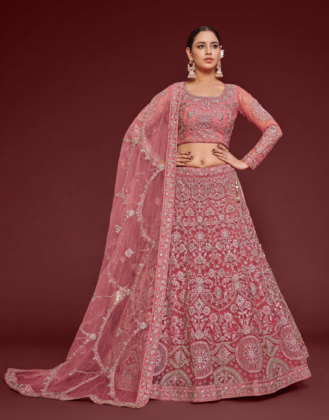 Fantasy Rose Festive Lehenga Choli Set In Soft Net With Zari And Thread Work