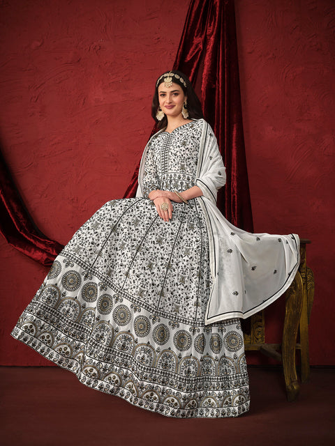 White Sequins Georgette Anarkali Suit