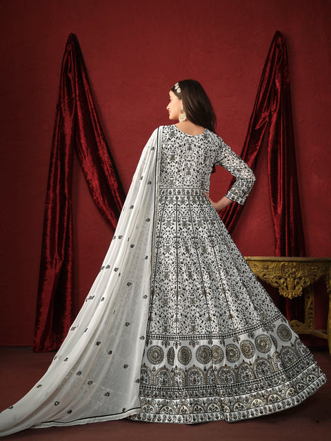 White Sequins Georgette Anarkali Suit