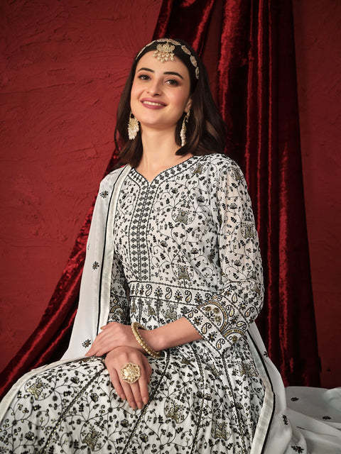 White Sequins Georgette Anarkali Suit