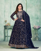 Blue Floral Sequins Embroidered Georgette Anarkali Suit