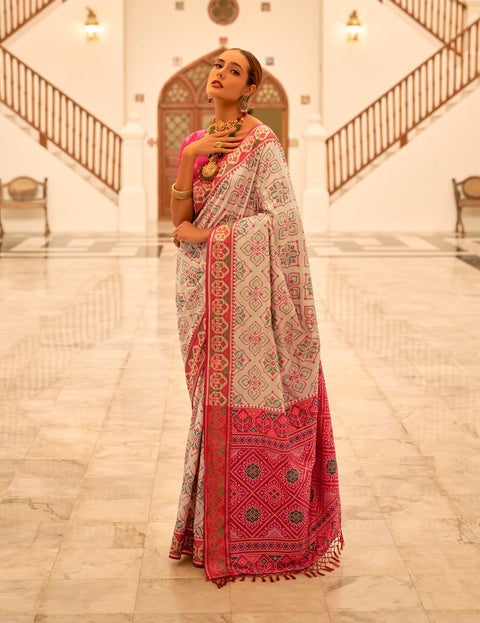 Classic White Woven Banarasi Patola Silk Saree