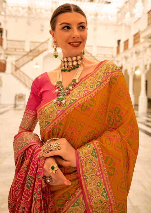 Flame Orange Woven Banarasi Patola Silk Saree