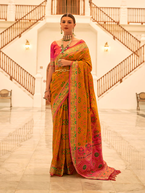 Flame Orange Woven Banarasi Patola Silk Saree