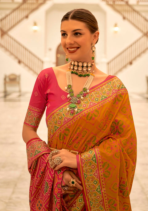 Flame Orange Woven Banarasi Patola Silk Saree