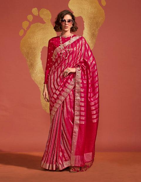 Red And Gold Banarasi Soft Silk Saree