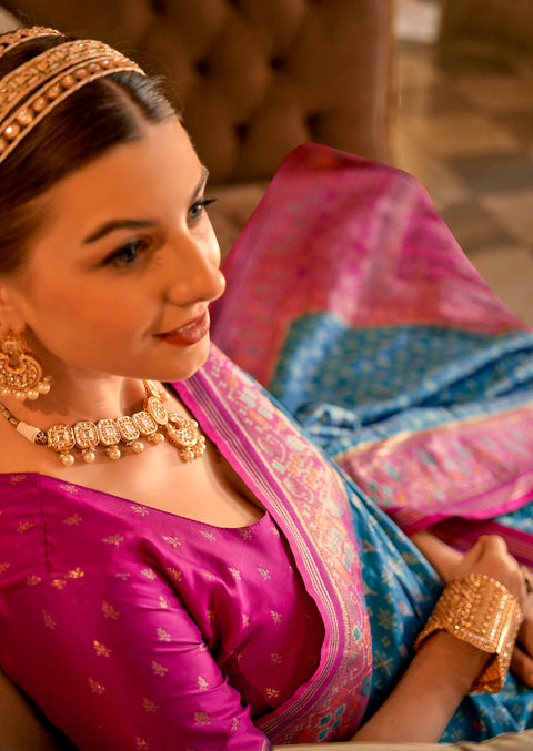 Turkish Blue Woven Banarasi Silk Saree