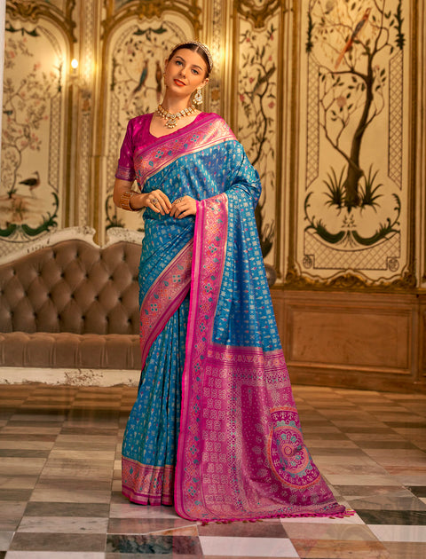 Turkish Blue Woven Banarasi Silk Saree