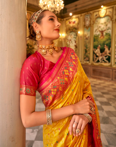 Vibrant Yellow Woven Banarasi Silk Saree