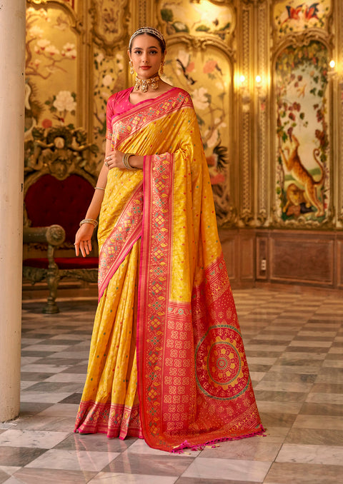 Vibrant Yellow Woven Banarasi Silk Saree