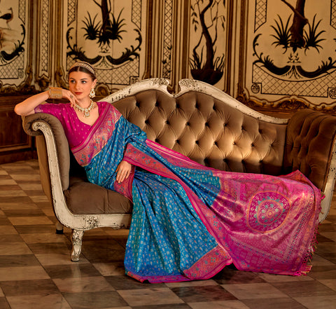 Turkish Blue Woven Banarasi Silk Saree