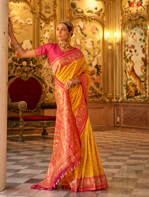 Vibrant Yellow Woven Banarasi Silk Saree