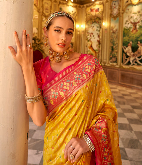 Vibrant Yellow Woven Banarasi Silk Saree