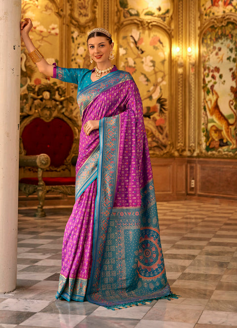 Dahlia Purple Woven Banarasi Silk Saree