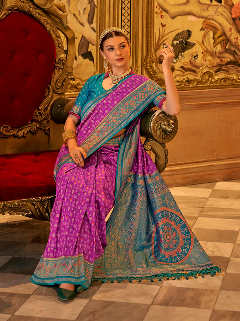 Dahlia Purple Woven Banarasi Silk Saree