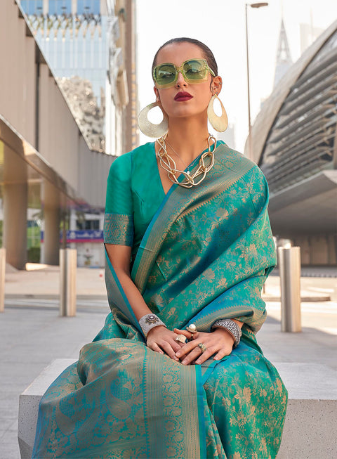 Breeze Green Woven Banarasi Brocade Silk Saree