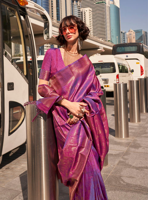 Dahlia Purple Woven Banarasi Brocade Silk Saree